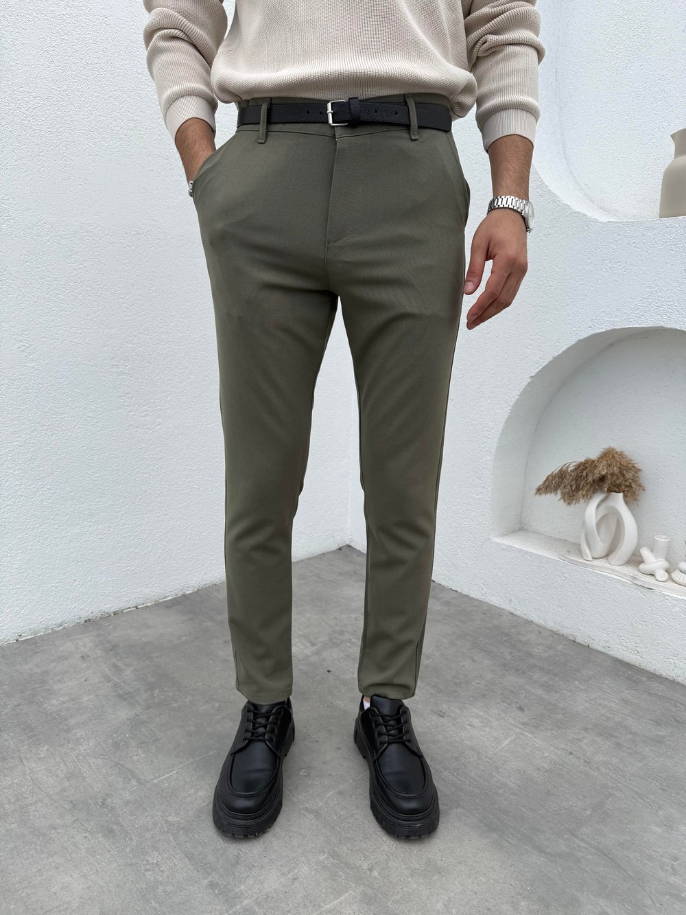 Slimfit Likralı Kumaş Pantolon Çağla Yeşili