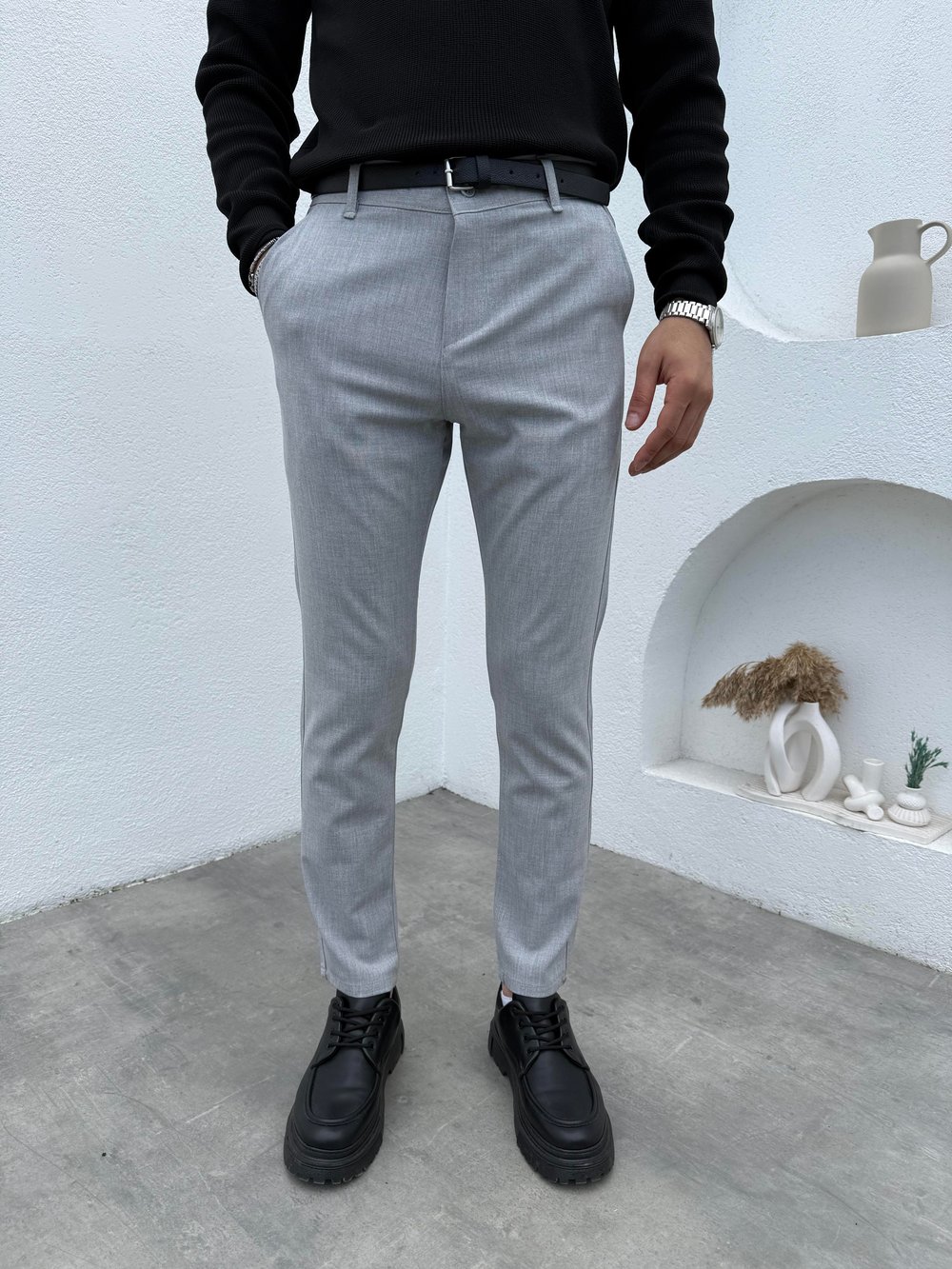 Slimfit Likralı Kumaş Pantolon Gri