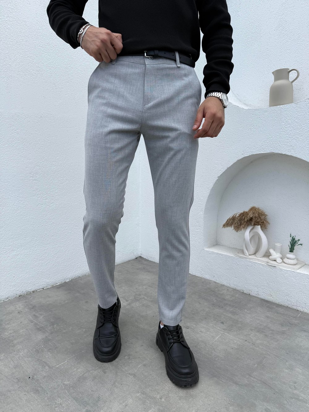 Slimfit Likralı Kumaş Pantolon Gri