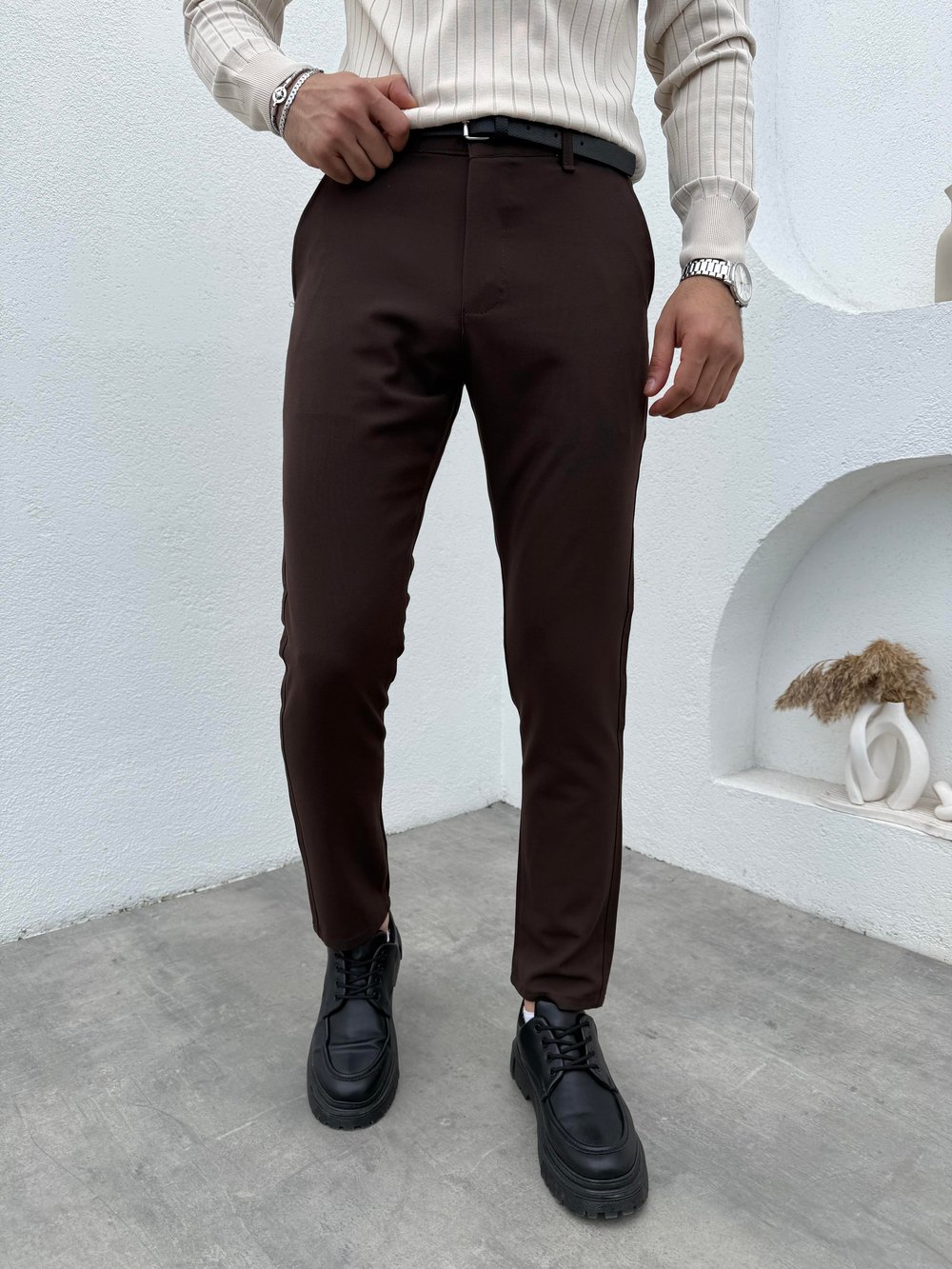 Slimfit Likralı Kumaş Pantolon Kahve