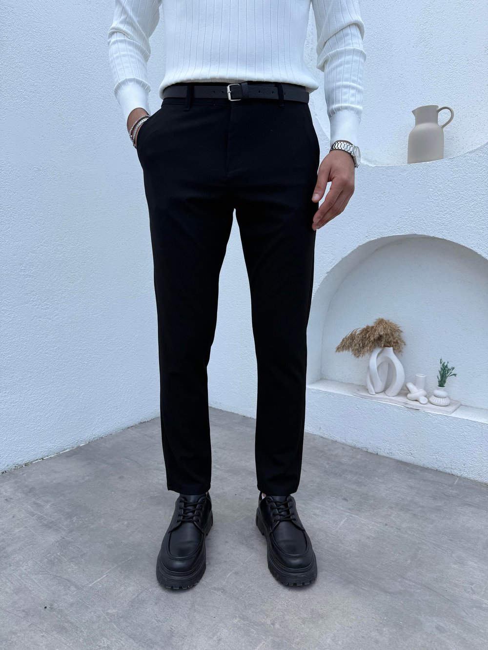 Slimfit Likralı Kumaş Pantolon Siyah
