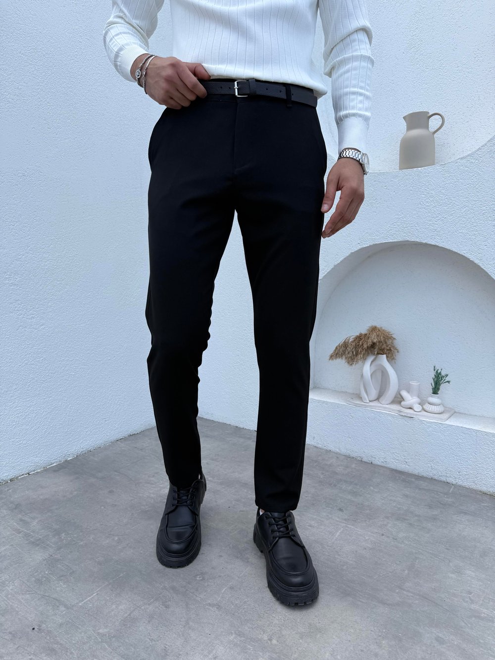Slimfit Likralı Kumaş Pantolon Siyah