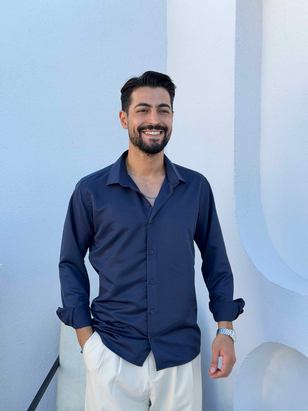 Slimfit Saten Gömlek Lacivert