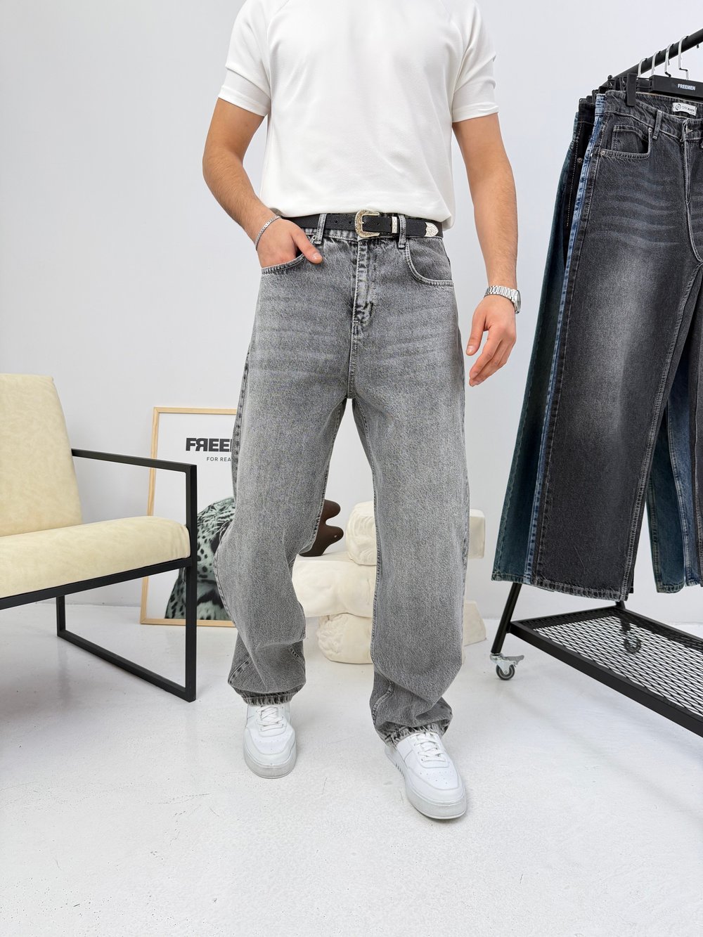 Süper Baggy Kot Pantolon Açık Antrasit