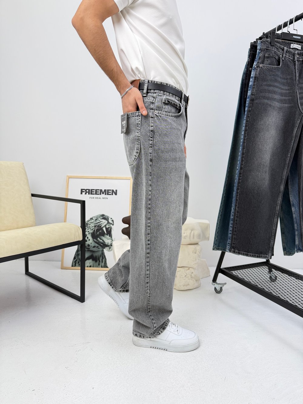 Süper Baggy Kot Pantolon Açık Antrasit
