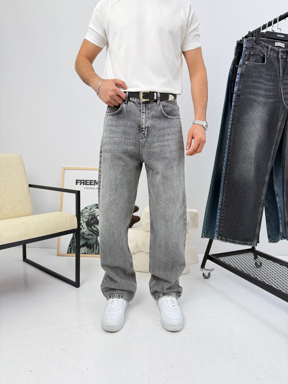 Süper Baggy Kot Pantolon Açık Antrasit