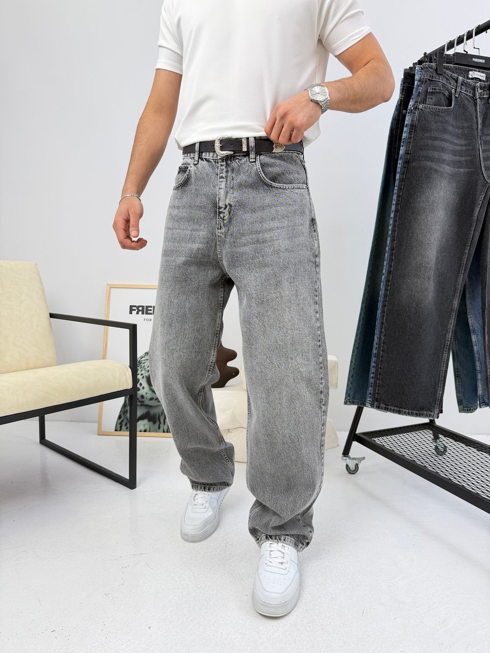 Süper Baggy Kot Pantolon Açık Antrasit