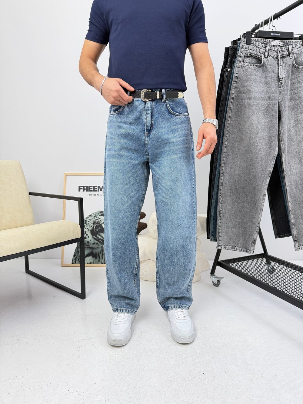 Süper Baggy Kot Pantolon Buz Mavisi