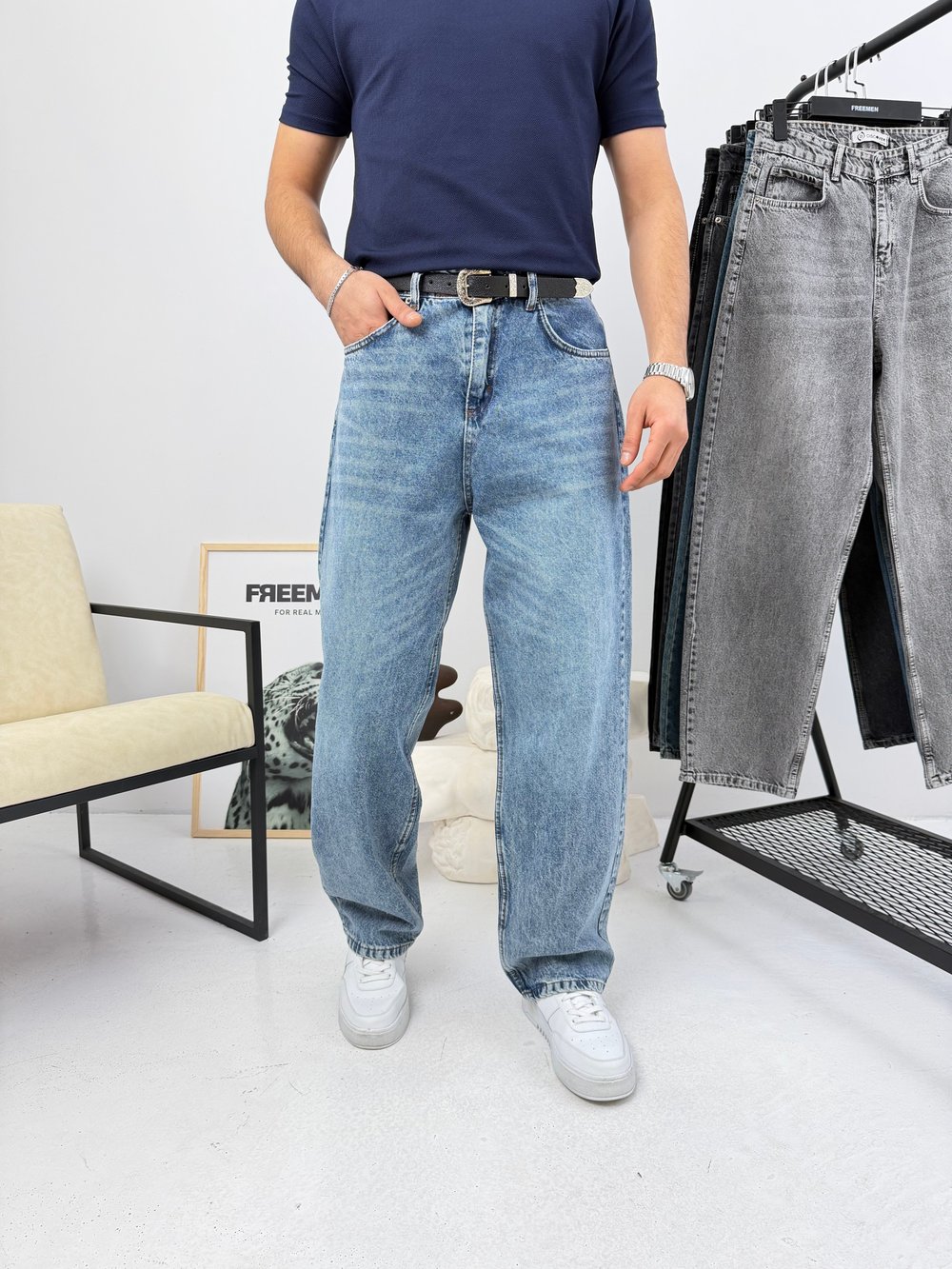 Süper Baggy Kot Pantolon Buz Mavisi