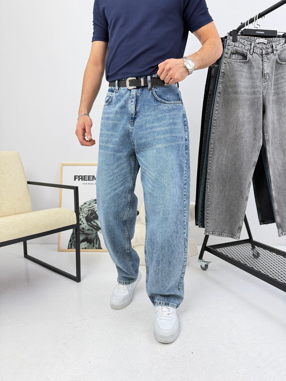 Süper Baggy Kot Pantolon Buz Mavisi