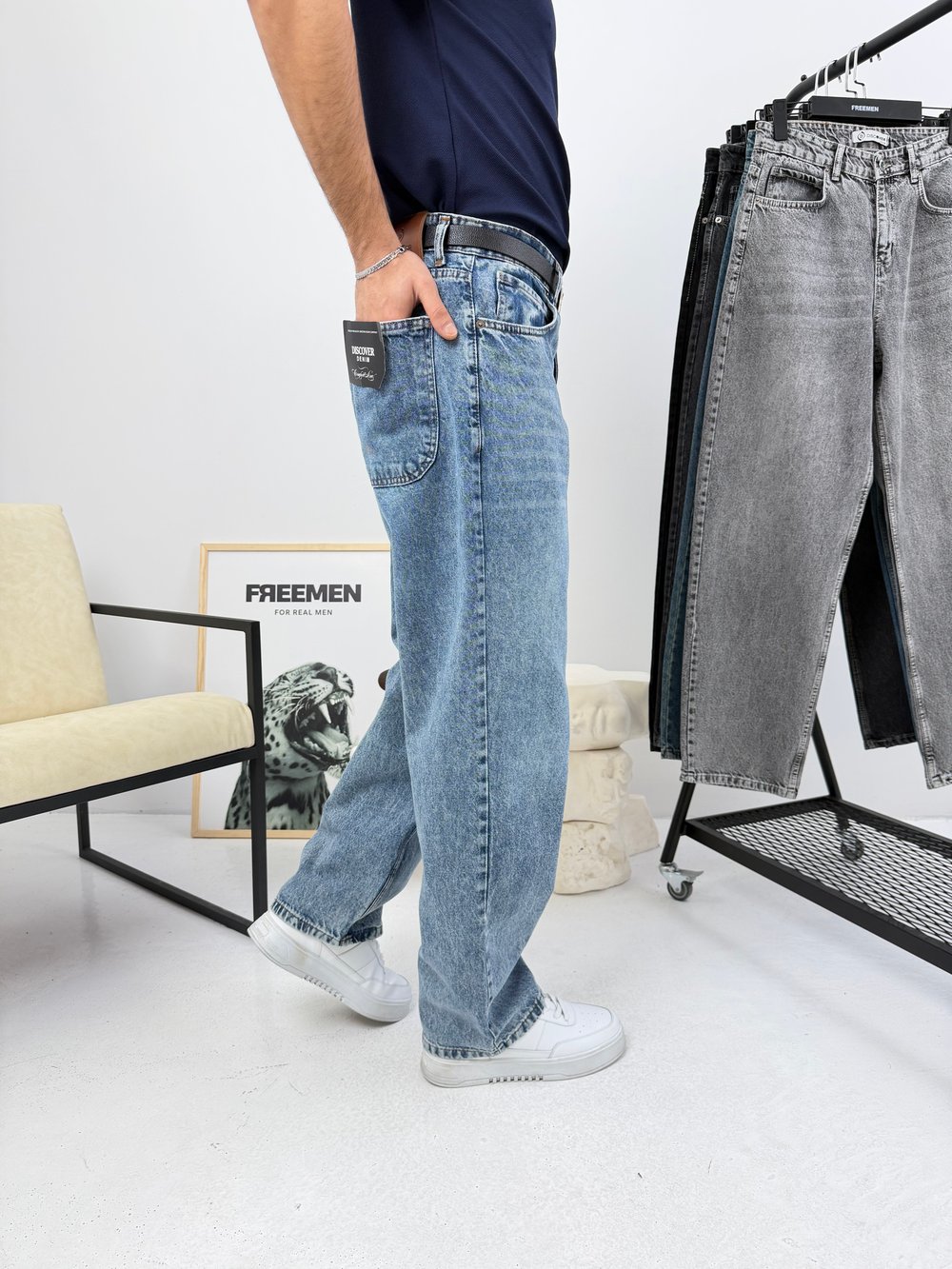 Süper Baggy Kot Pantolon Buz Mavisi