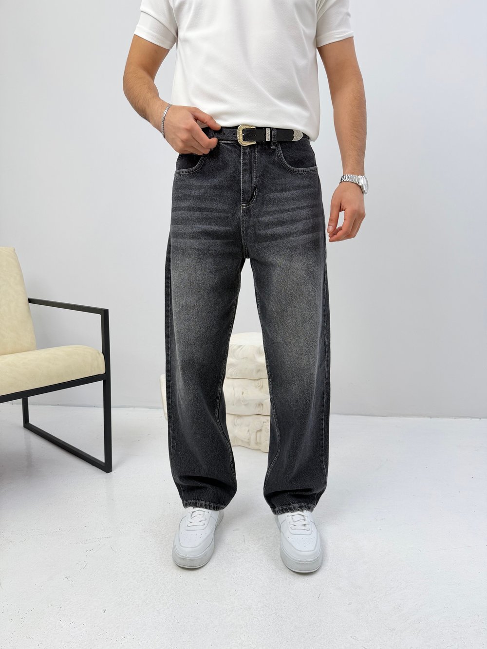 Süper Baggy Kot Pantolon Koyu Antrasit