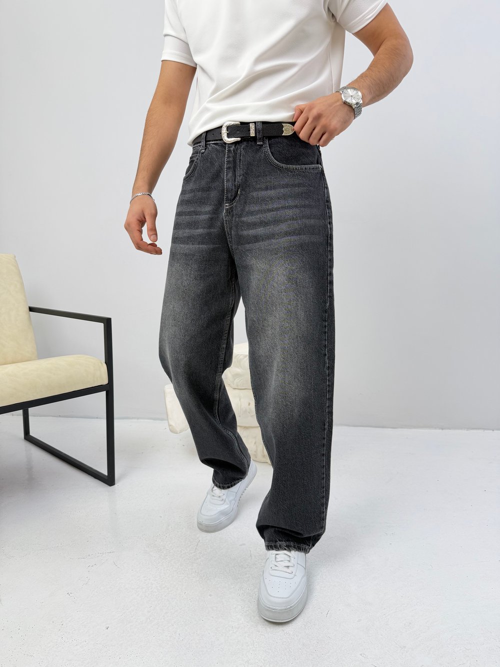 Süper Baggy Kot Pantolon Koyu Antrasit