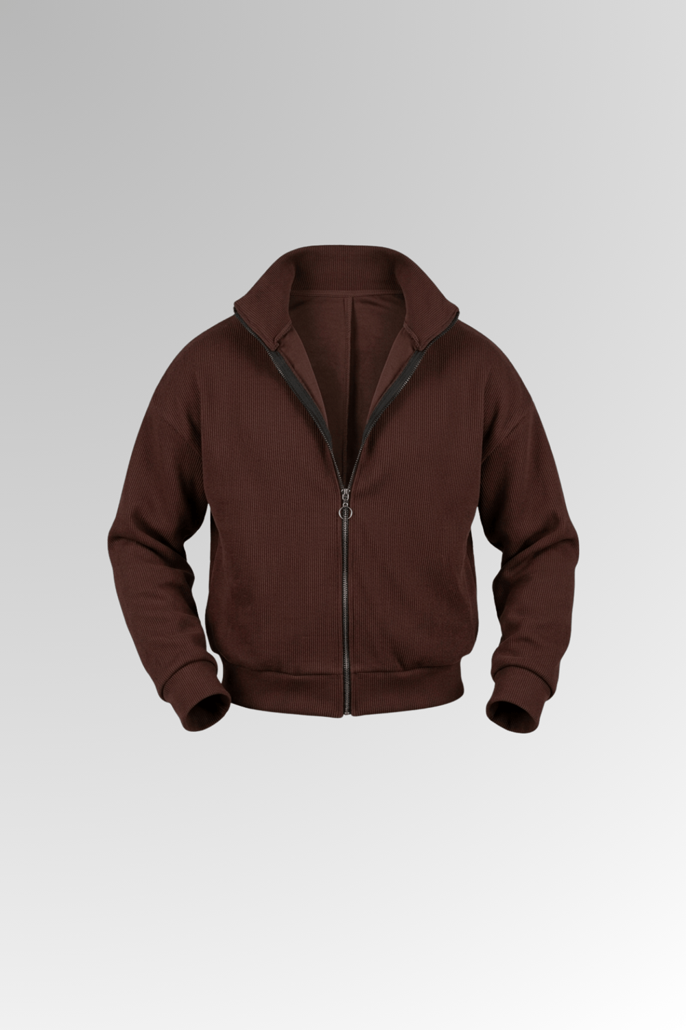 Tam Fermuar Crop Hırka Acı Kahve