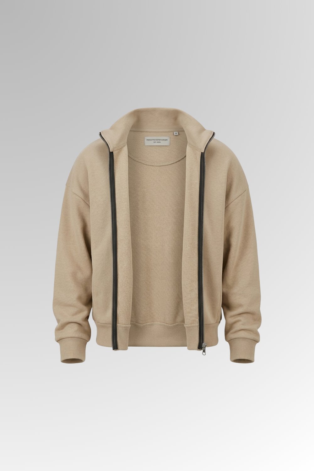 Tam Fermuar Crop Hırka Camel
