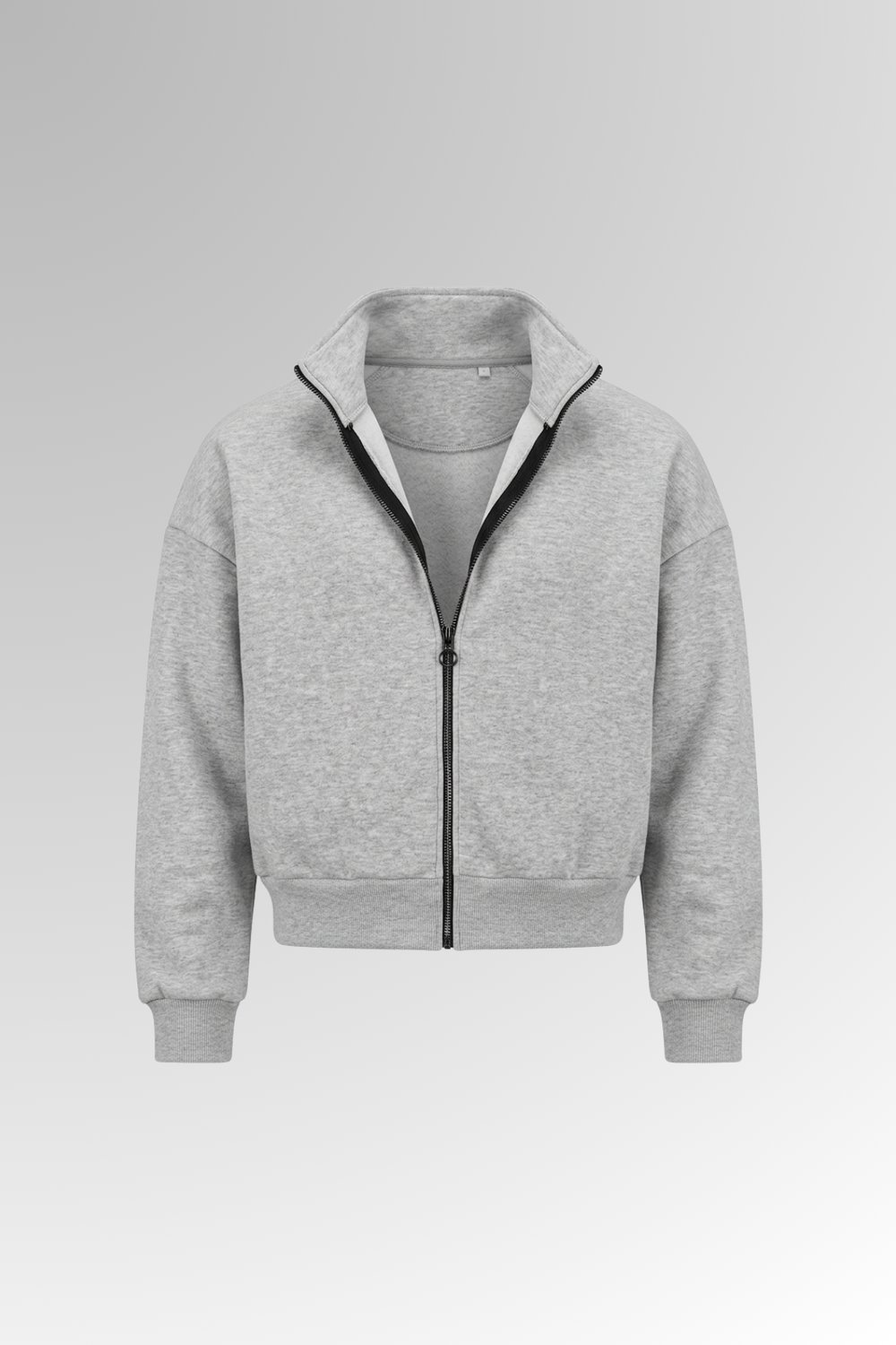 Tam Fermuar Crop Hırka Gri