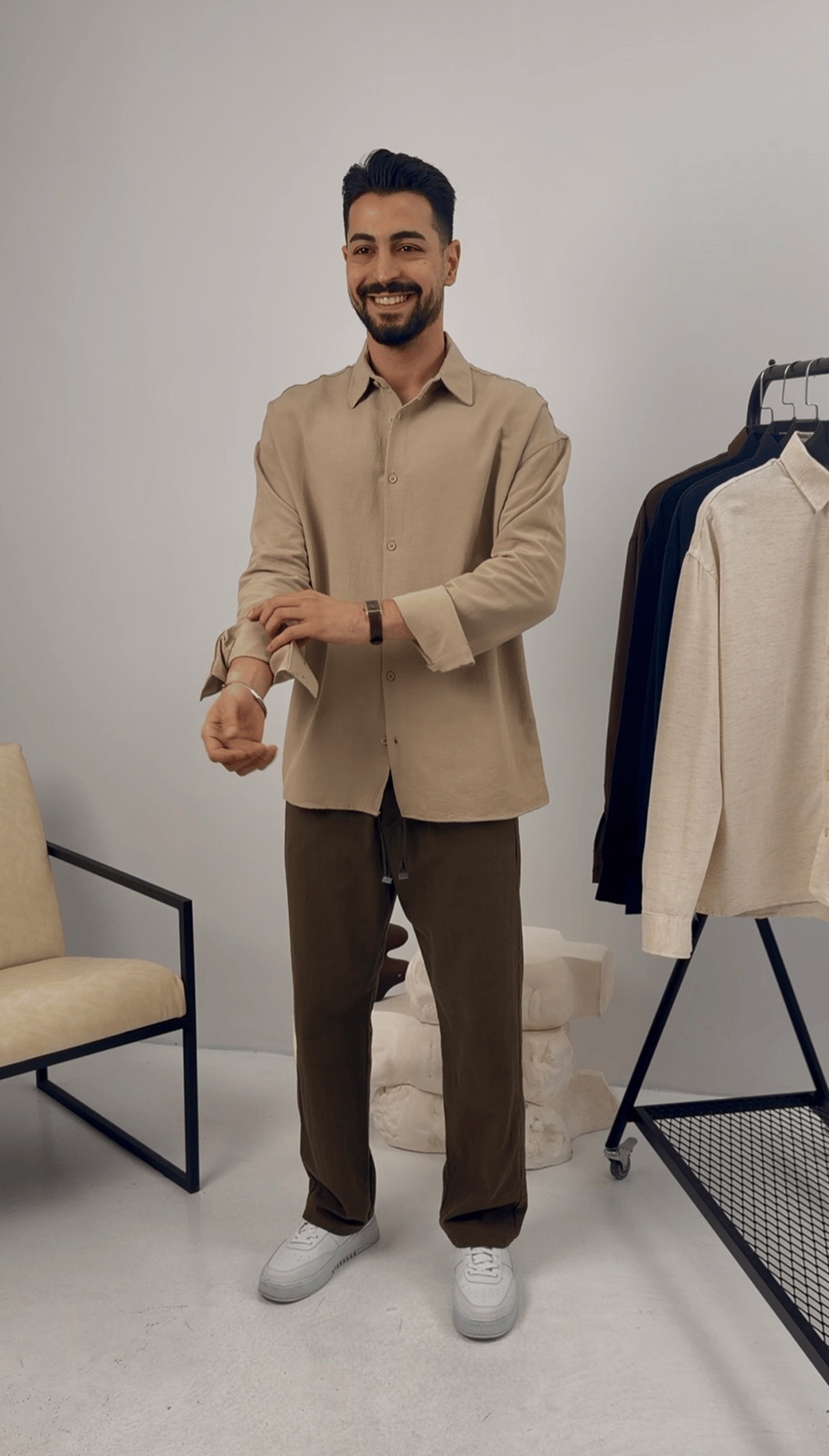Premium Oversize Keten Takım Taş-Haki