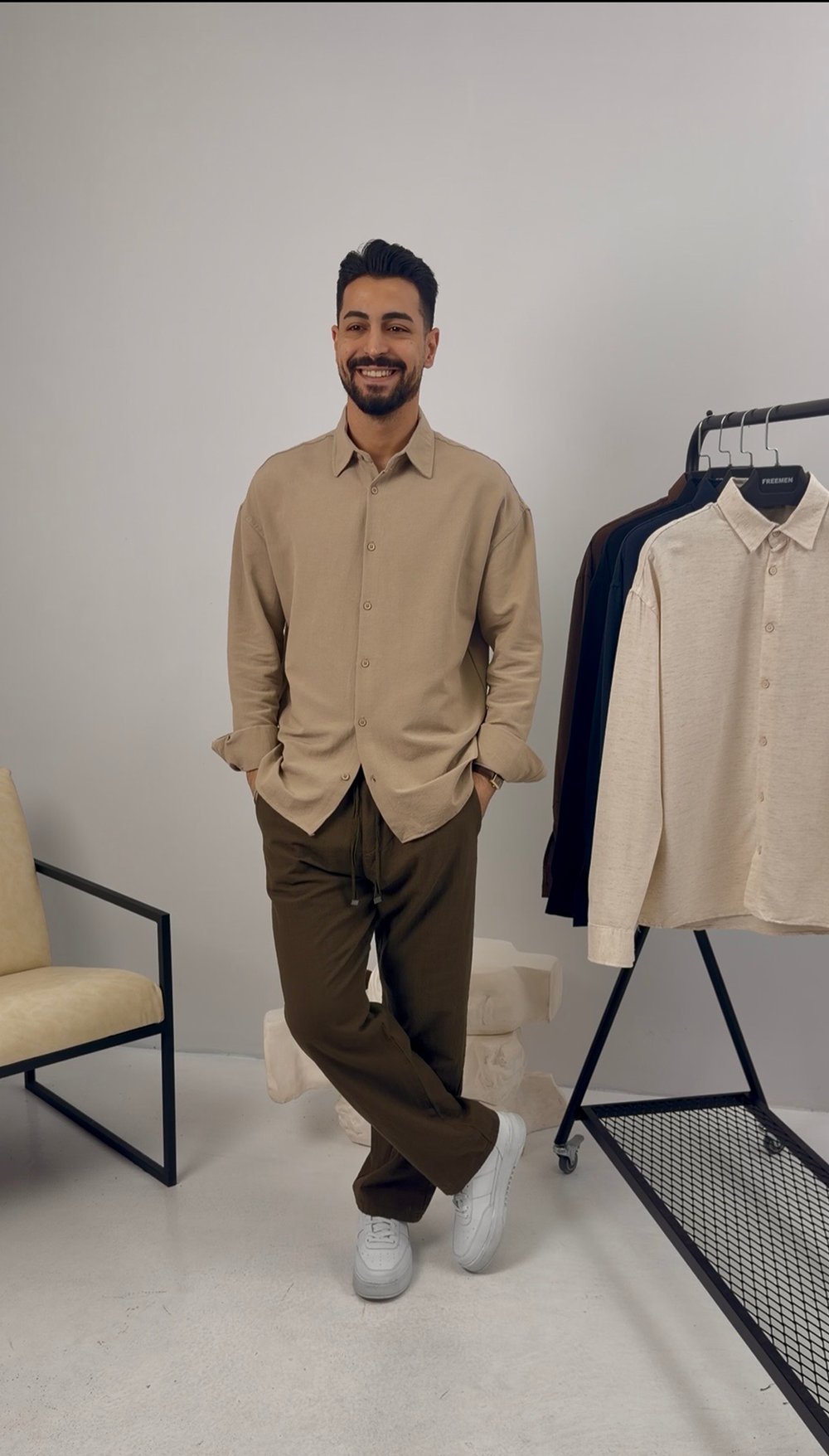 Premium Oversize Keten Takım Taş-Haki