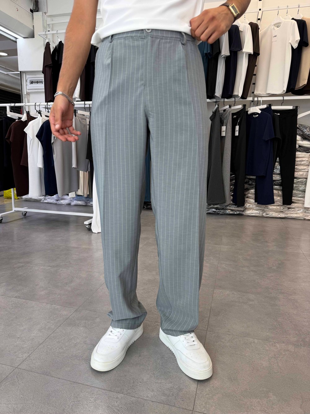 Viskon&Keten Pileli Baggy Pantolon Gri