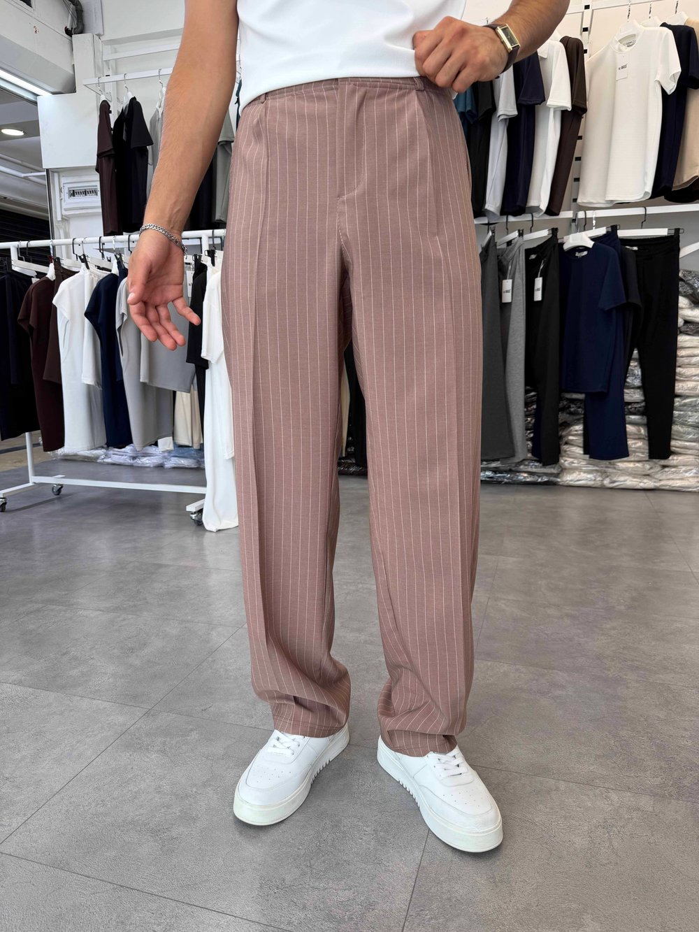 Viskon&Keten Pileli Baggy Pantolon Kahve