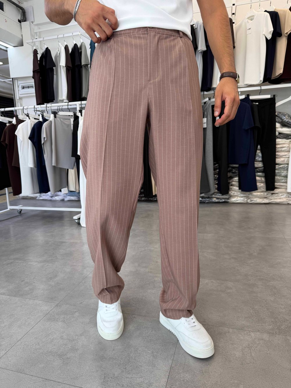 Viskon&Keten Pileli Baggy Pantolon Kahve
