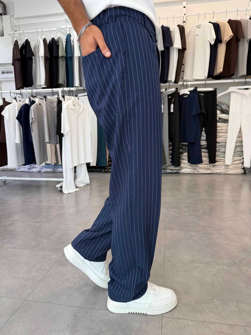 Viskon&Keten Pileli Baggy Pantolon Lacivert