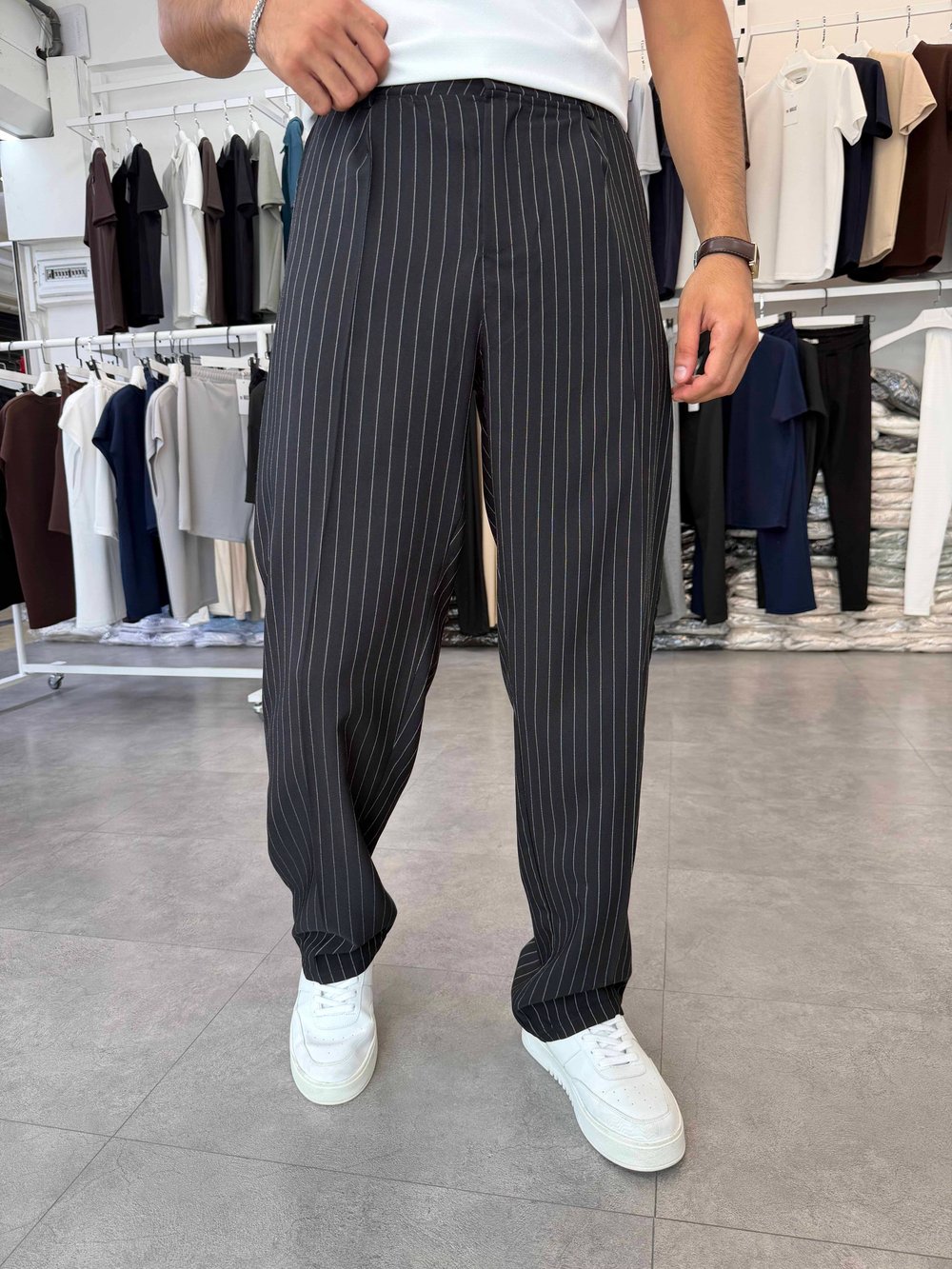 Viskon&Keten Pileli Baggy Pantolon Siyah