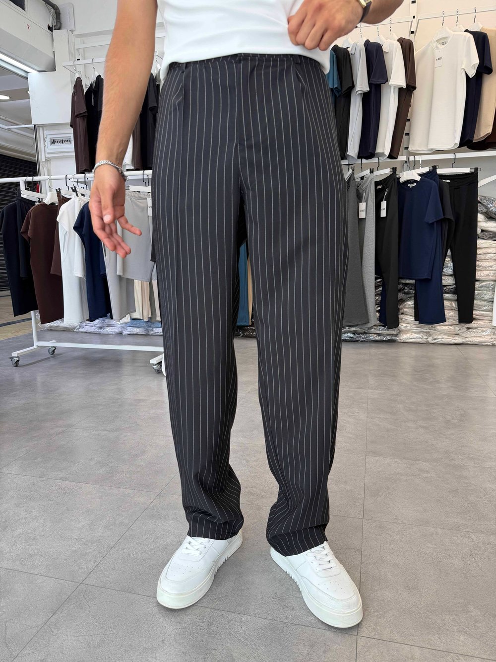 Viskon&Keten Pileli Baggy Pantolon Siyah