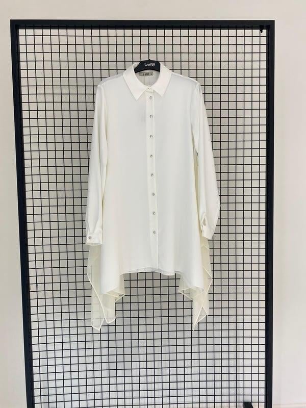 Armine TREND Asimetrik Kesim Tül Detaylı Kurtarıcı Tunik Ekru 25YT401
