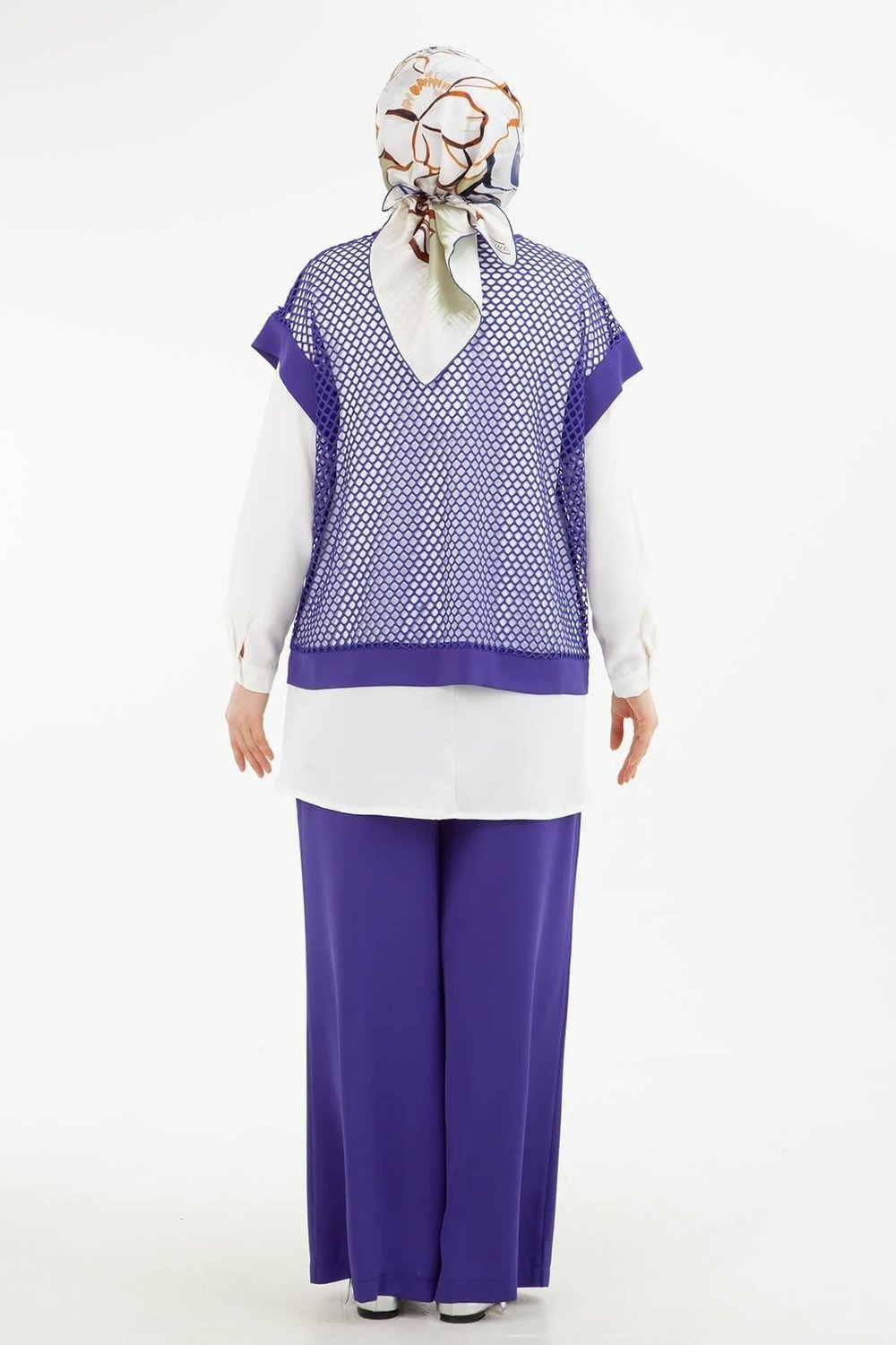 ARMİNE TREND Beli Lastikli Pantolonlu Basic Gömlekli Fileli Üçlü Takım Leylak 24YT633
