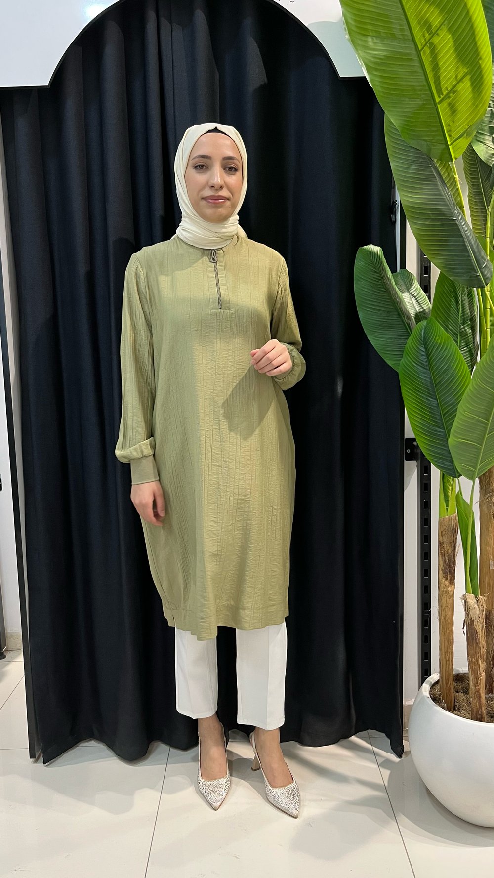 Armine Trend Çilek Kumaş Yarım Fermuarlı Tunik 26YT62 Küf Yeşili