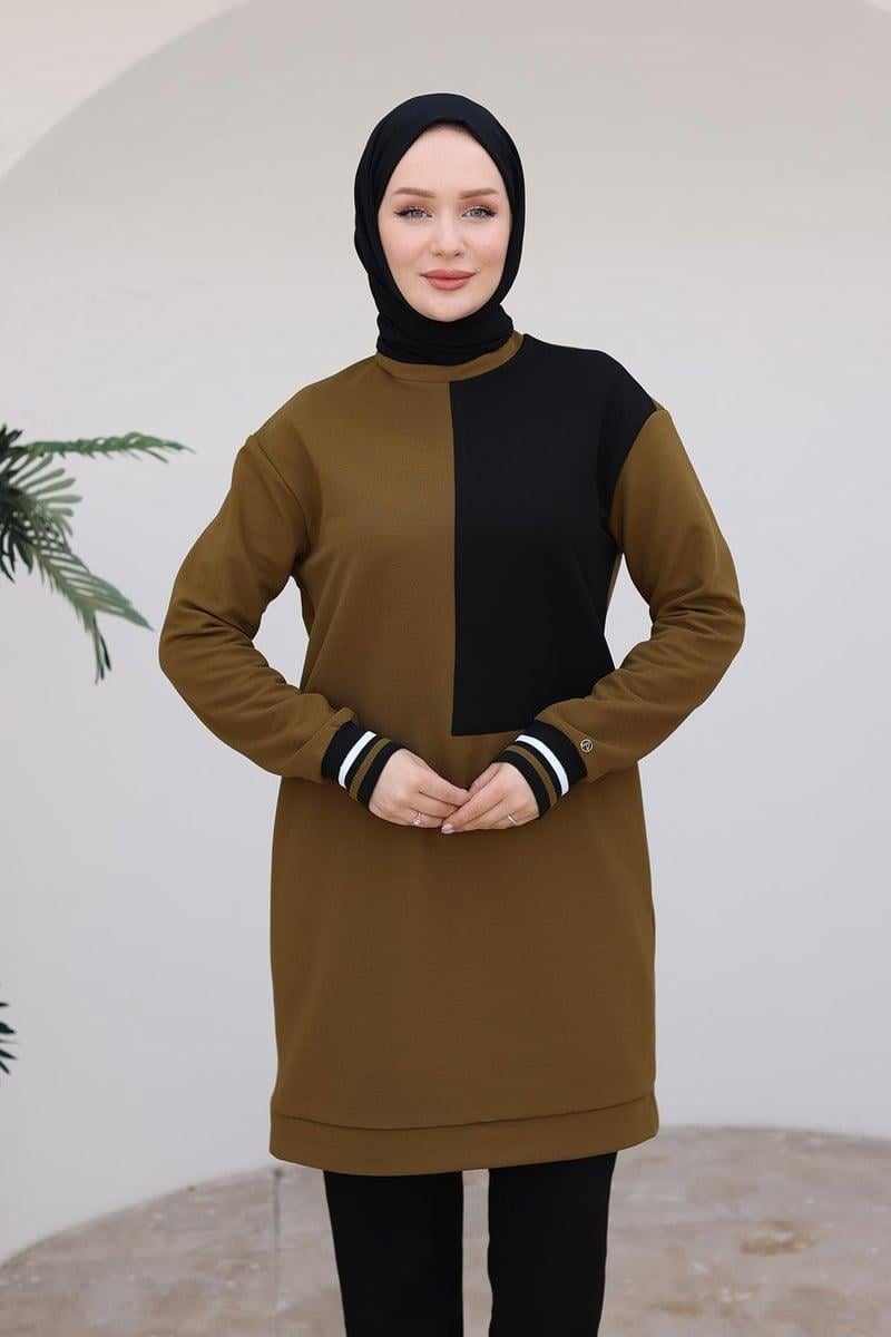ARMİNE TREND Kolları Ribanalı Tunik-Yeşil 24KT478
