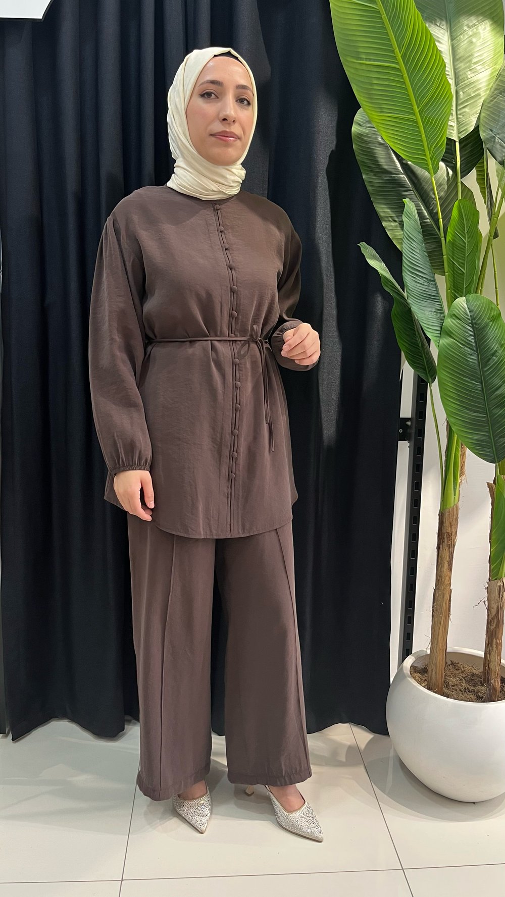 Armine Trend Pantolonlu Önü Düğmeli Takım 26YT678 - Kahverengi
