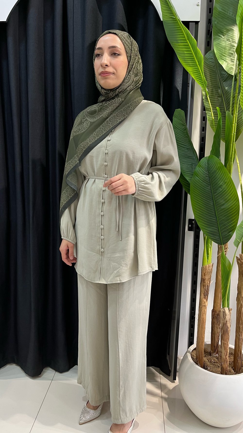 Armine Trend Pantolonlu Önü Düğmeli Takım 26YT678 - Küf Yeşili
