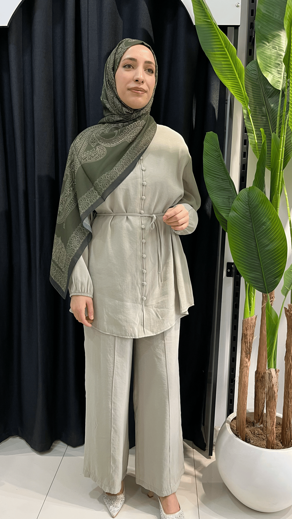 Armine Trend Pantolonlu Önü Düğmeli Takım 26YT678 - Küf Yeşili