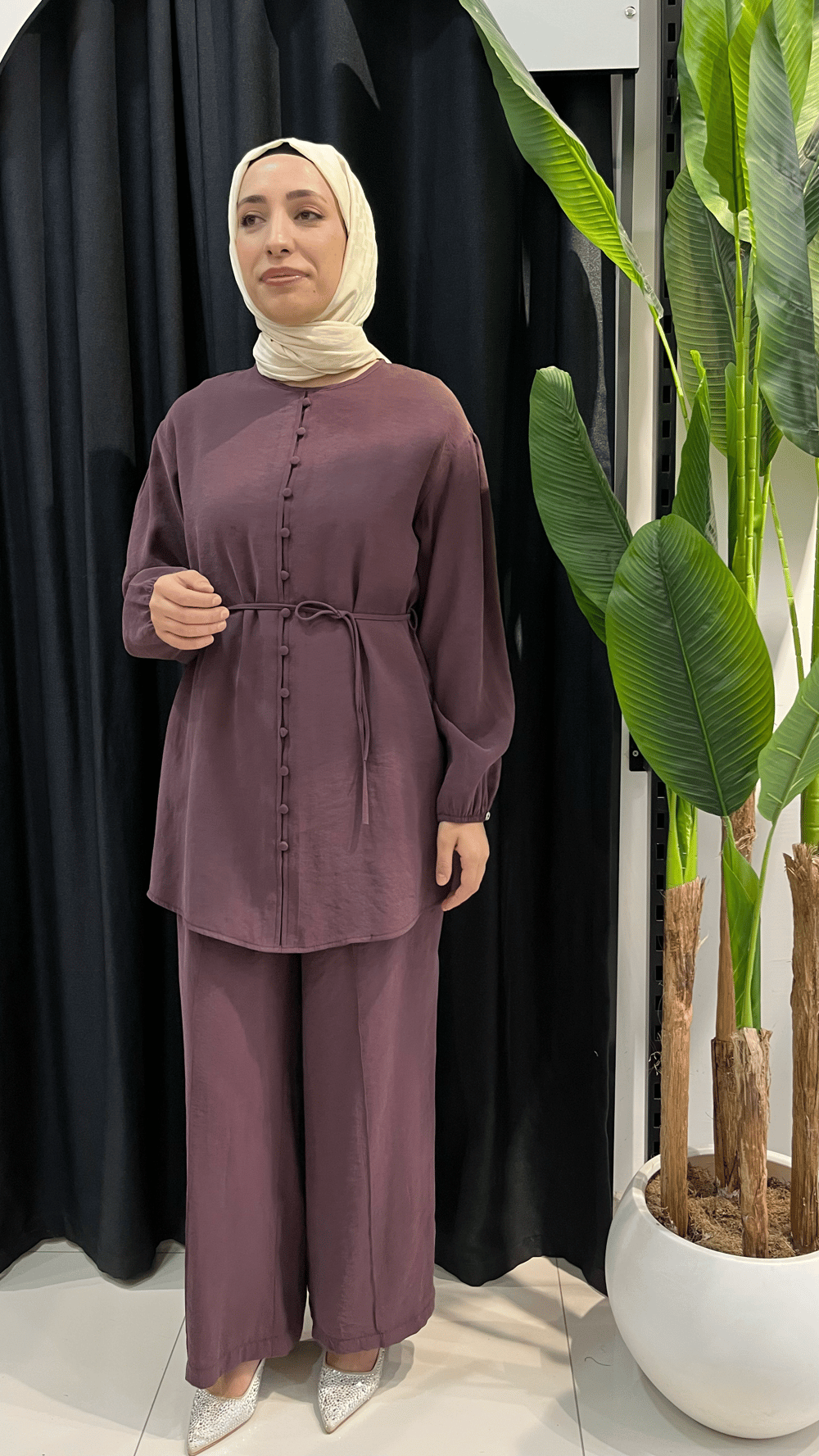 Armine Trend Pantolonlu Önü Düğmeli Takım 26YT678 - Mürdüm