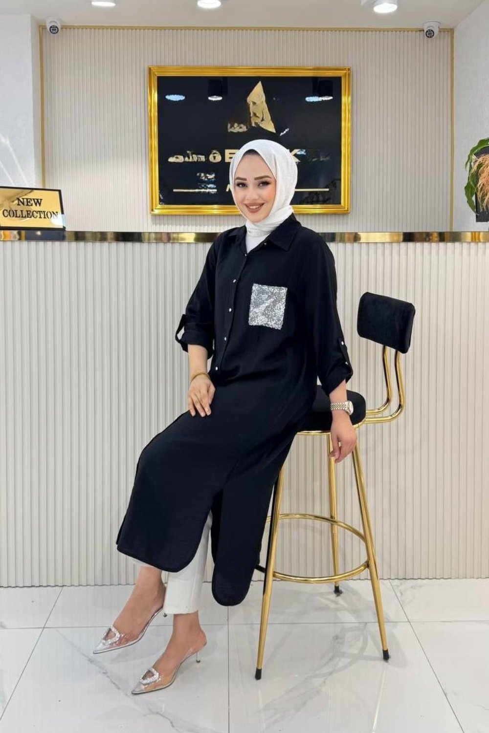 AYŞE AKAY CEP DETAYI PUL PAYETLİ TUNİK siyah