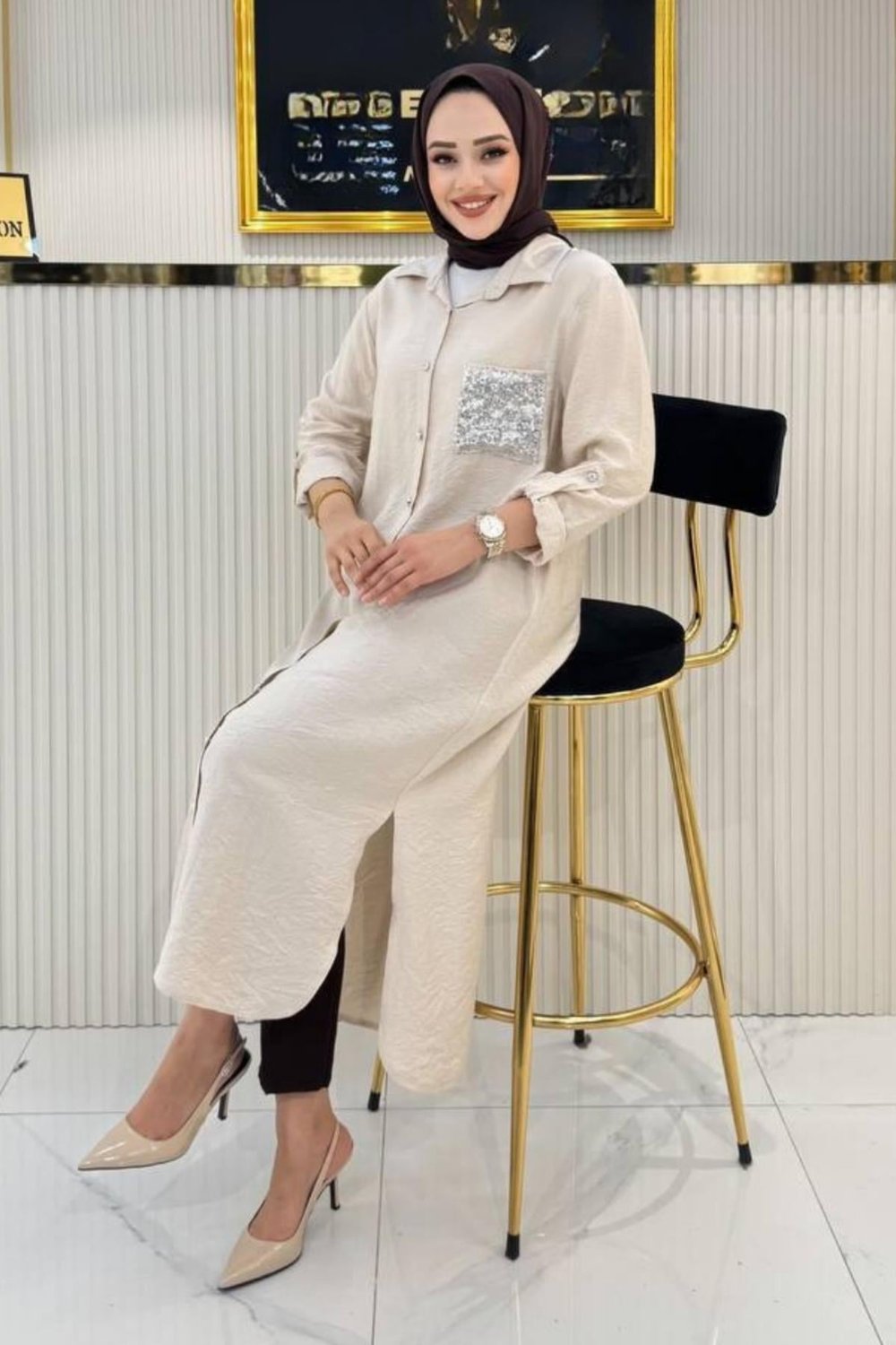 AYŞE AKAY CEP DETAYI PUL PAYETLİ TUNİK TAŞ