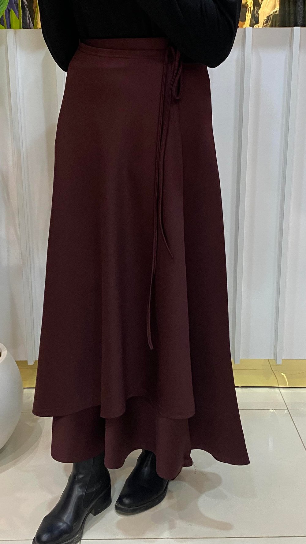 NURMELLA Beli Bağlamalı Scuba Etek / Bordo
