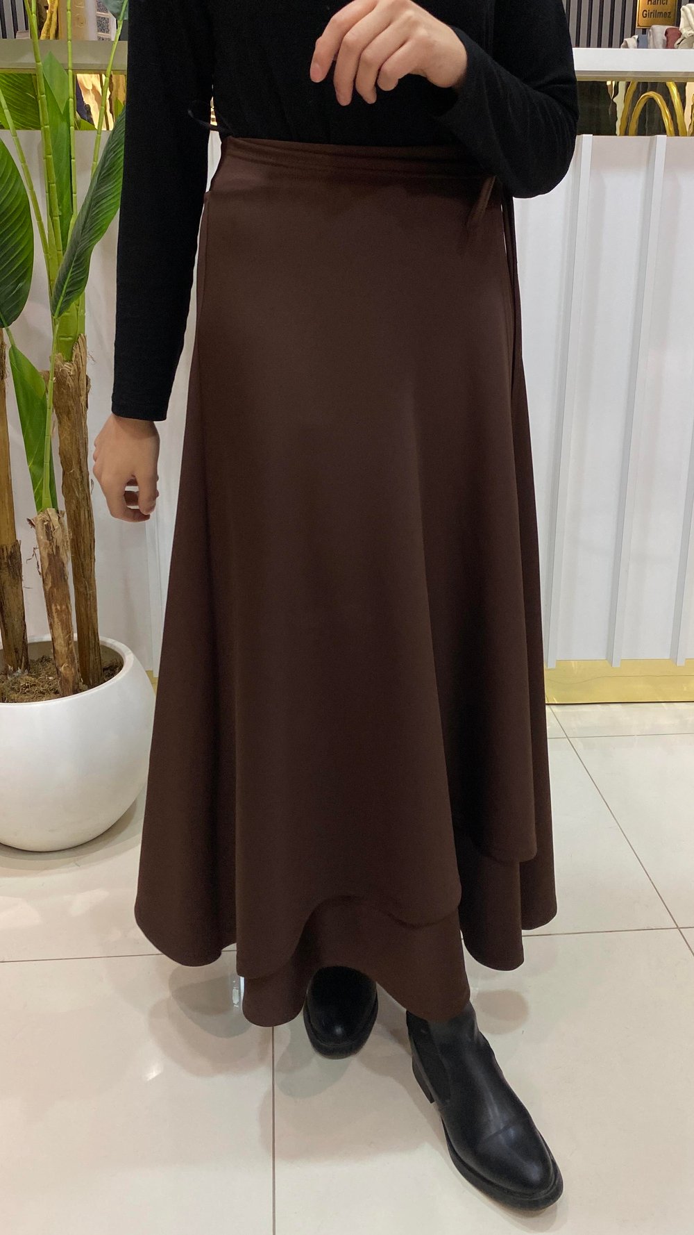 NURMELLA Beli Bağlamalı Scuba Etek /kahverengi