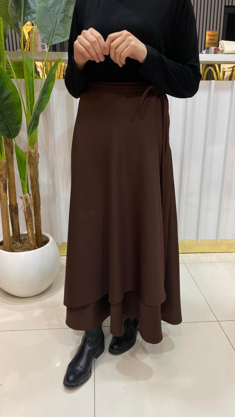 NURMELLA Beli Bağlamalı Scuba Etek /kahverengi
