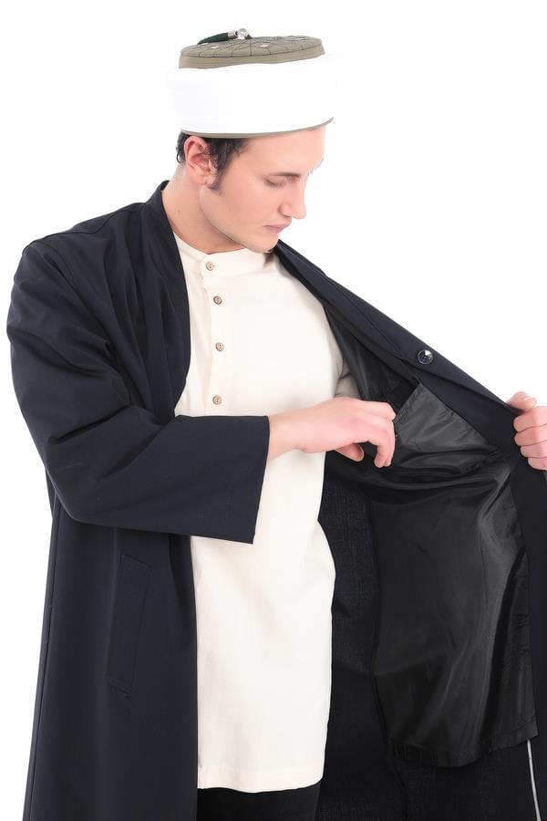 BUHARA YAKA DÜĞMELİ MEVSİMLİK CÜBBE | YARIM ASTARLI