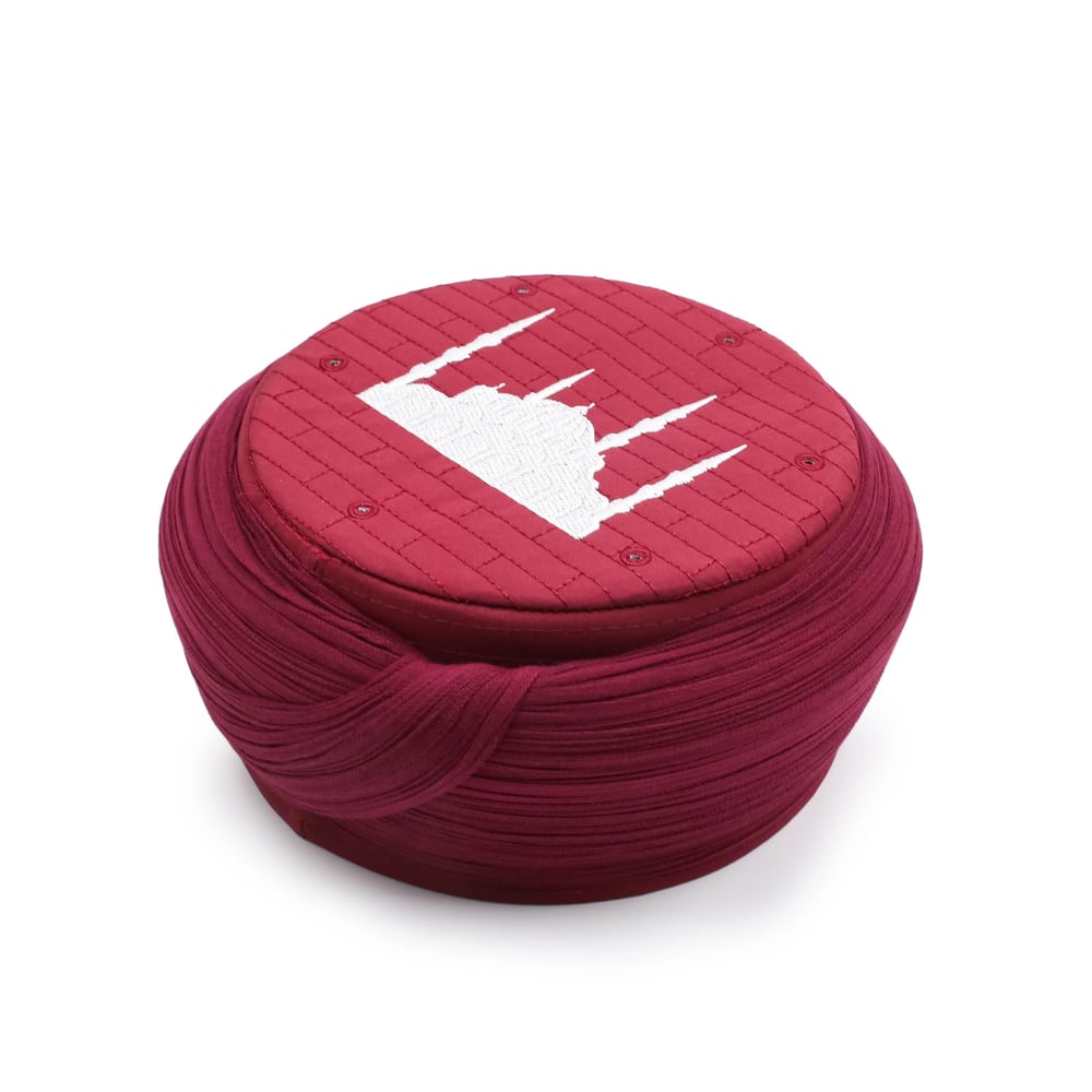 Cami Sarığı – Bordo Kumaş – Bordo Takke – Yuvarlak Sarım – Cami Nakışlı – 7 Metre