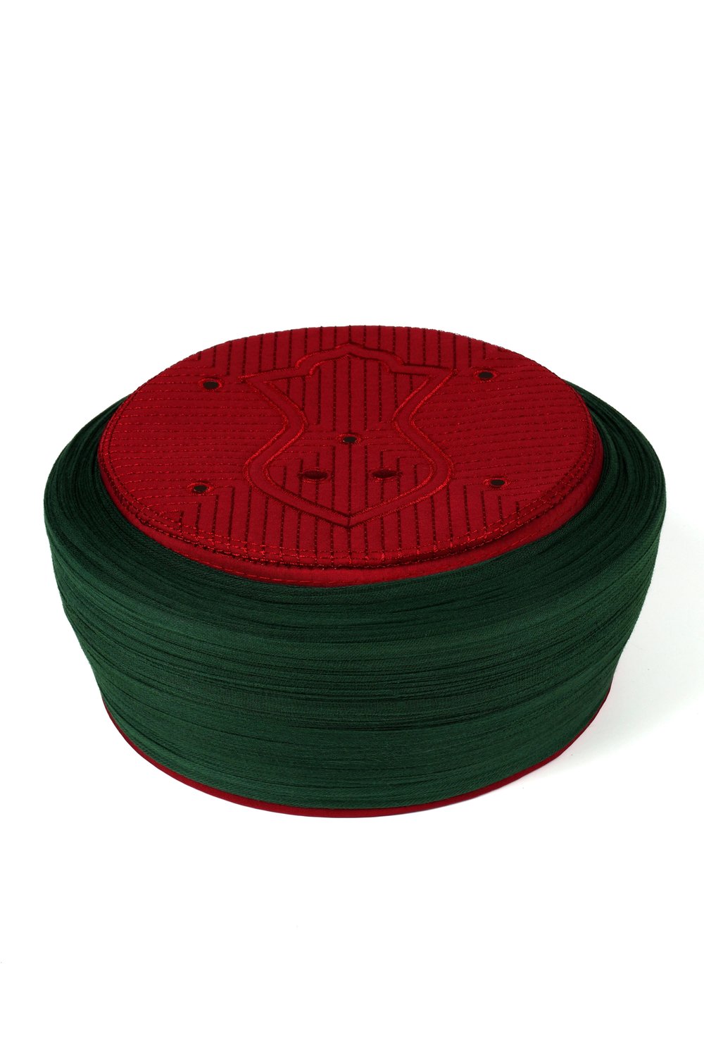 Çocuk Namaz Sarığı - Yeşil Kumaş - Bordo Takke - Düz Sarım - Nâli Şerif - 6 metre
