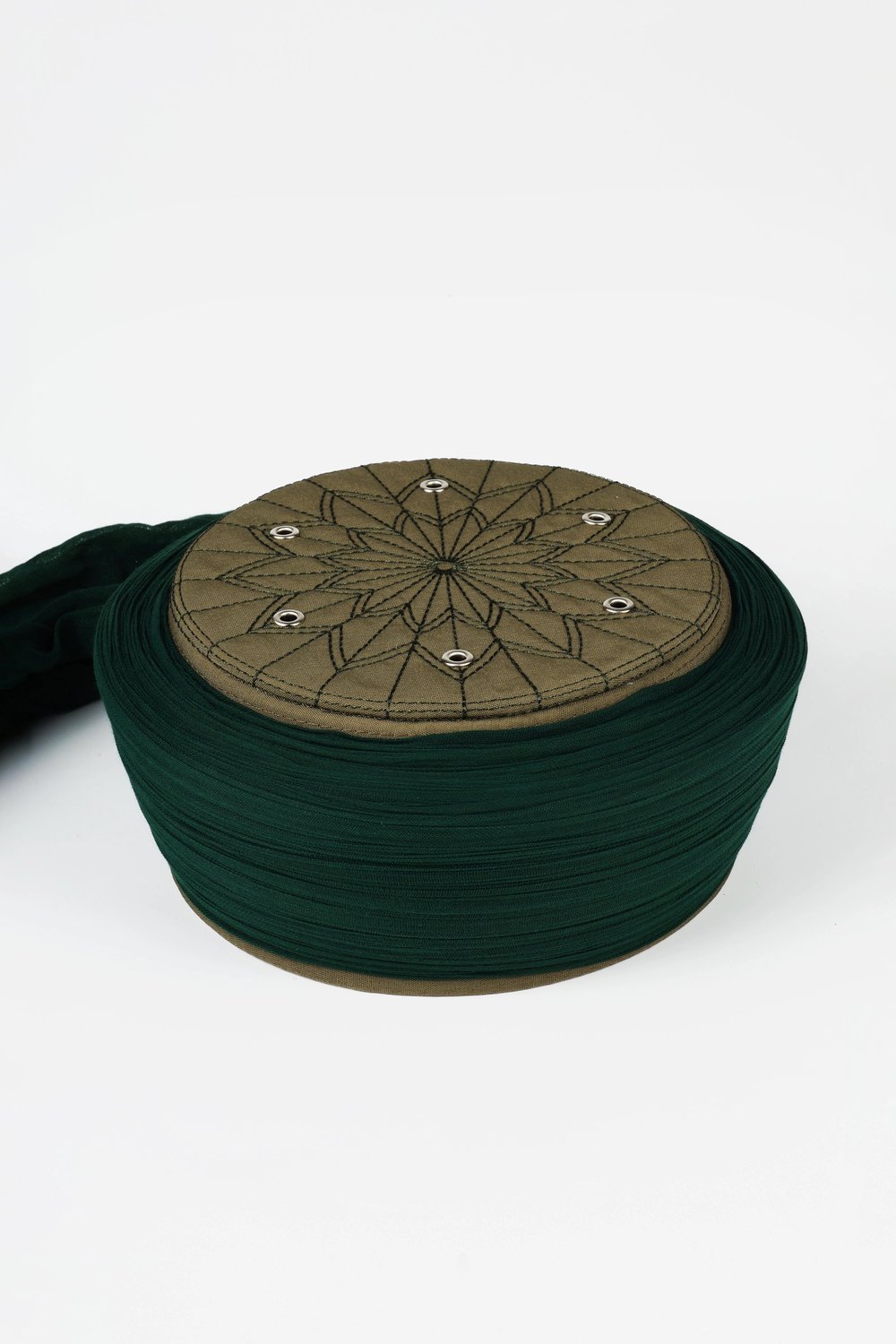 Çocuk Talebe Sarığı - Yeşil Kumaş - Yeşil Takke - Yuvarlak Sarım - Kuş Gözü - 6 metre (Züabeli)