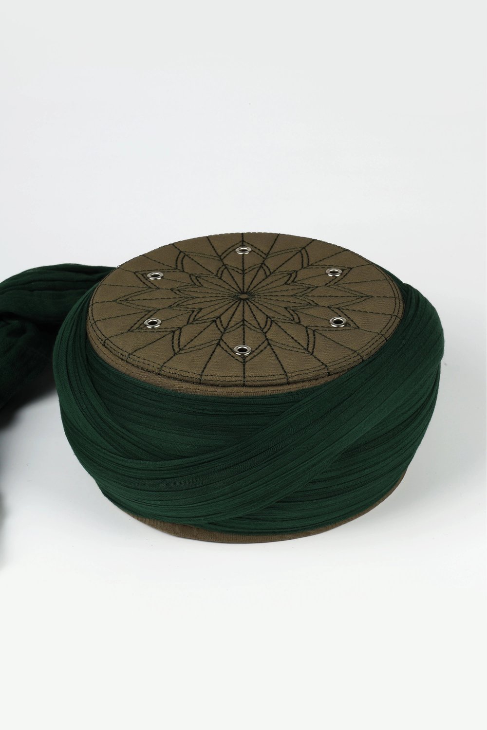 Çocuk Talebe Sarığı - Yeşil Kumaş - Yeşil Takke - Çapraz Sarım - Kuş Gözü - 6 metre (Züabeli)