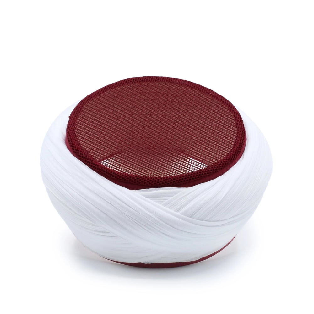 Fileli Sarık - Beyaz Kumaş - Bordo Takke - Çapraz Sarım - Fileli - 7 Metre