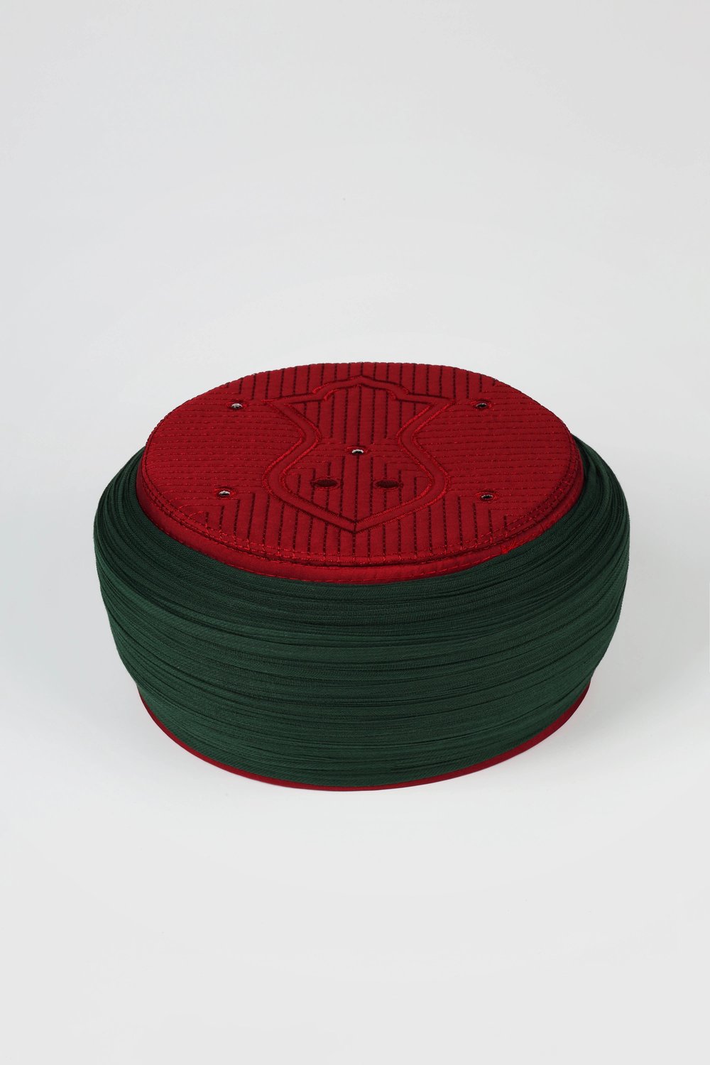 Namaz Sarığı - Yeşil Kumaş - Bordo Takke - Yuvarlak Sarım - Nâli Şerif - 5 metre