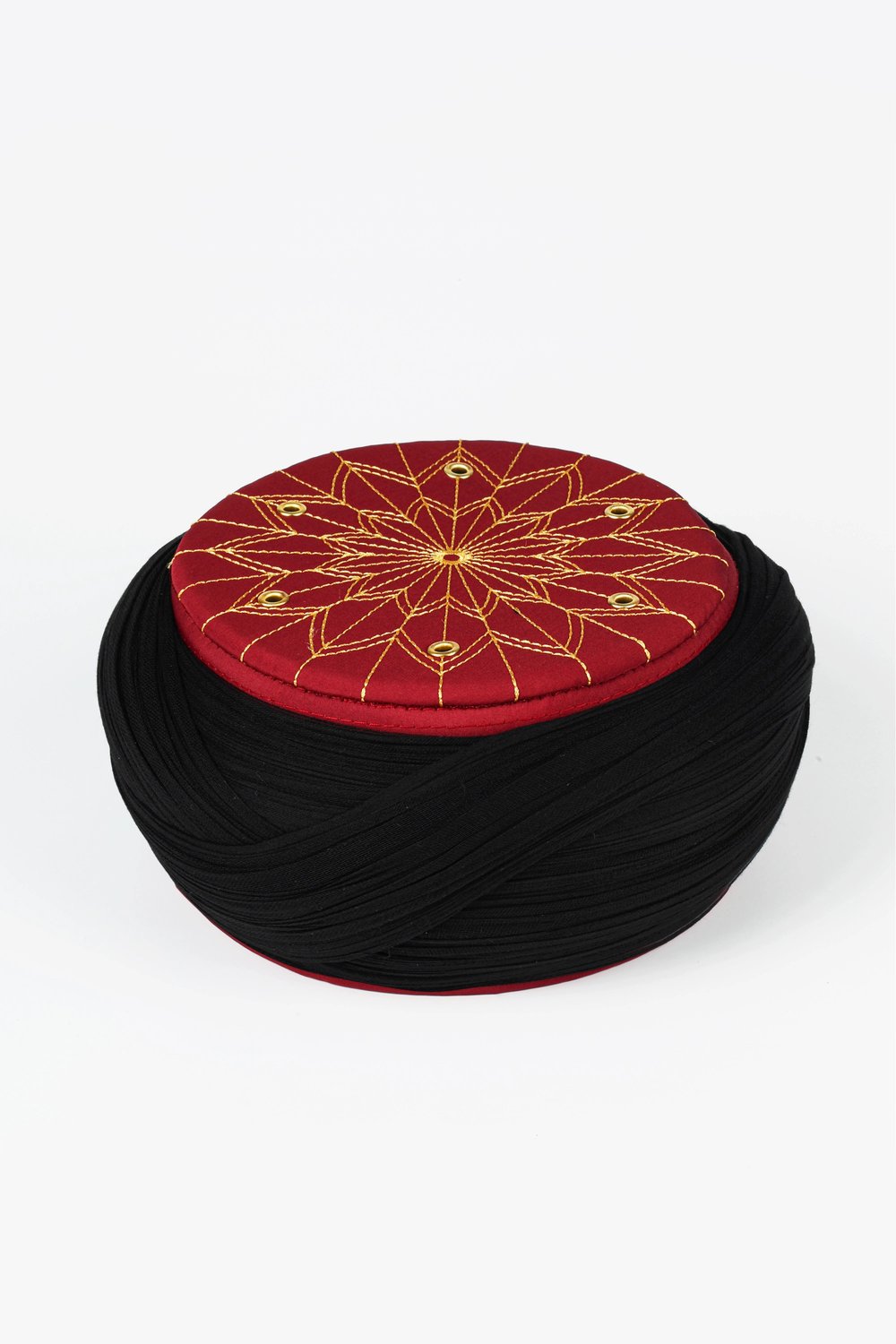 Talebe Sarığı - Yeşil Kumaş - Bordo Takke - Çapraz Sarım - Kuş Gözü - 7 metre