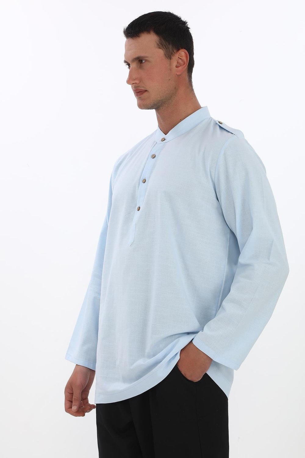 Apolet Detaylı Uzun Keten Gömlek Regular Kalıp